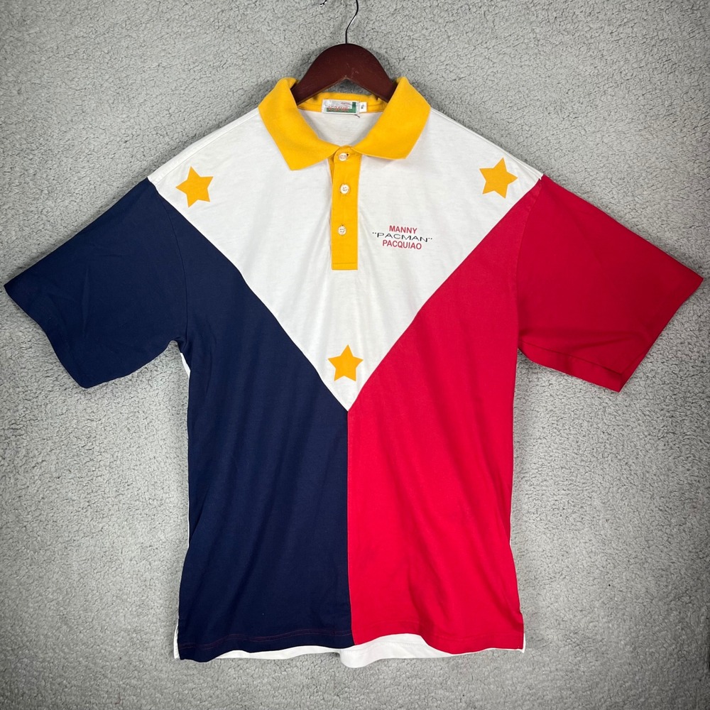 Icarus Manny Pacquiao Pacman Boxing Polo Shirt XL Philippines Flag Colorblock